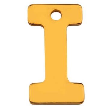 Stainless steel pendant, letter I, gold-coloured, 11 x 6 x 0.8mm, loop 1mm