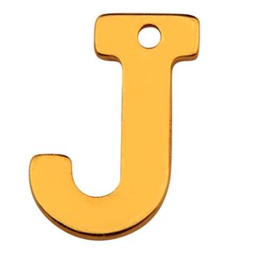 Stainless steel pendant, letter J, gold-coloured, 11 x 7 x 0.8mm, loop 1mm