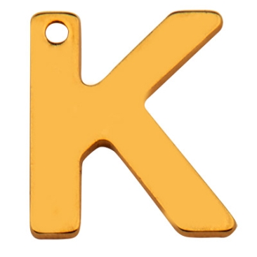 Stainless steel pendant, letter K, gold-coloured, 11 x 9 x 0.8mm, loop 1mm