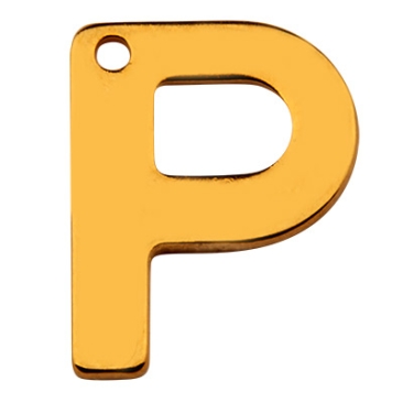 Stainless steel pendant, letter P, gold-coloured, 11 x 8.5 x 0.8mm, loop 1mm