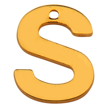 Stainless steel pendant, letter S, gold-coloured, 11 x 8.5 x 0.8mm, loop 1mm