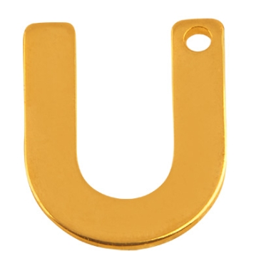 Stainless steel pendant, letter U, gold-coloured, 11 x 9 x 0.8mm, loop 1mm