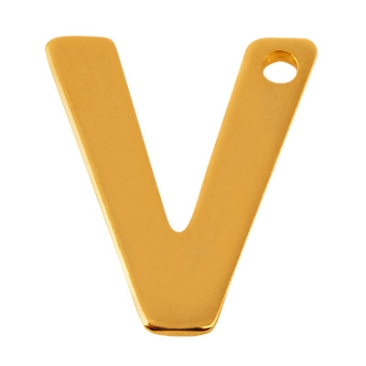 Stainless steel pendant, letter V, gold-coloured, 11 x 9 x 0.8mm, loop 1mm