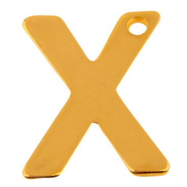 Stainless steel pendant, letter X , gold-coloured, 11 x 9 x 0.8mm, loop 1mm