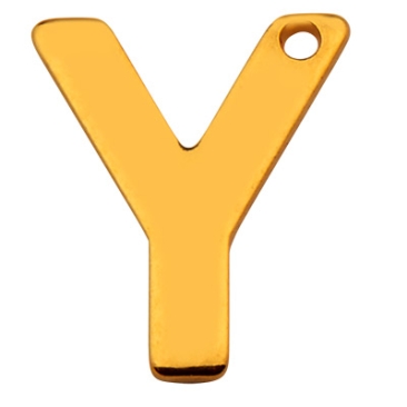 Stainless steel pendant, letter Y, gold-coloured, 11 x 9 x 0.8mm, loop 1mm