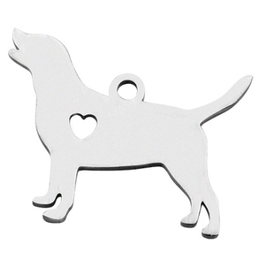 Stainless steel pendant, dog, silver-coloured, 16 x 20 x 1.1 mm, eyelet 1.5 mm