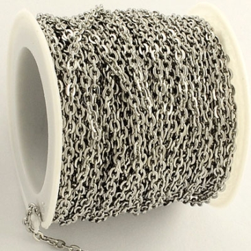 Stainless steel anchor chain, open chain links, silver-coloured, 3 x 2 x 0.5 mm, roll with 10 metres