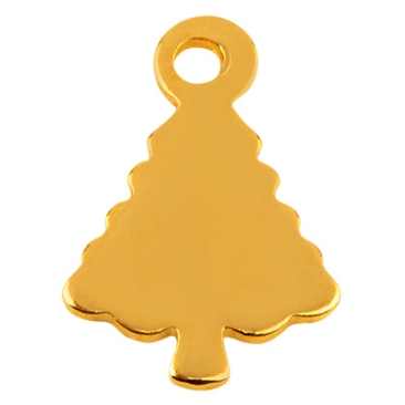 Stainless steel pendant, Christmas tree, gold-coloured, 14 x 9 mm