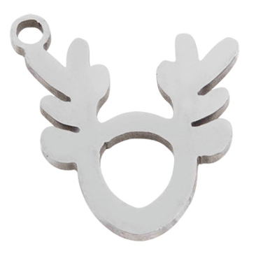 Stainless steel pendant, pendant, moose, silver-coloured, 14 x 13 mm