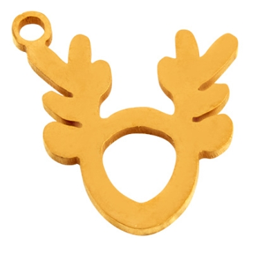 Stainless steel pendant, pendant, moose, gold-coloured, 14 x 13 mm