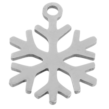 Stainless steel pendant, pendant, snowflake, silver-coloured, 14.5 x 11.5 mm
