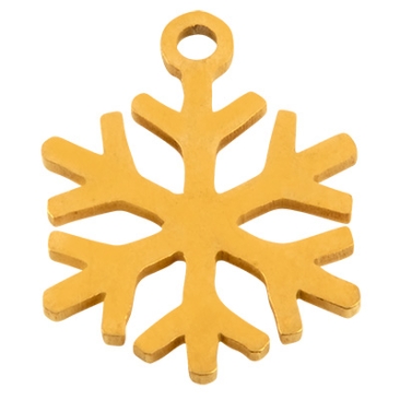 Stainless steel pendant, pendant, snowflake, gold-coloured, 14.5 x 11.5 mm