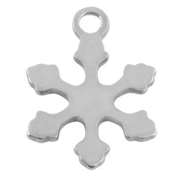 Stainless steel pendant, snowflake, silver-coloured, 12 x 8.5 mm