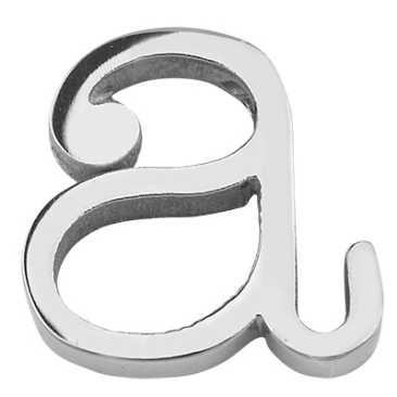 Letter: A, stainless steel bead in letter shape, silver coloured, 12 x 12 x 3 mm, hole diameter: 1.8 mm