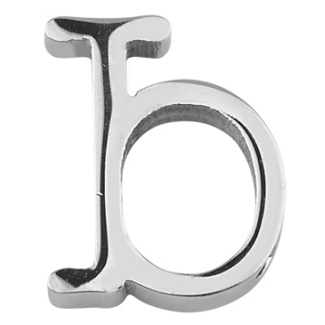 Letter: B, roestvrijstalen kraal in de vorm van een letter, zilverkleurig, 12 x 9 x 3 mm, gatdiameter: 1,8 mm