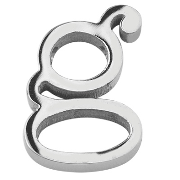 Letter: G, stainless steel bead in letter shape, silver coloured, 13 x 10 x 3 mm, hole diameter: 1.8 mm