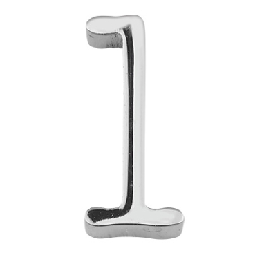 Letter: L, stainless steel bead in letter shape, silver colour, 13 x 6 x 3 mm, hole diameter: 1.8 mm