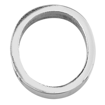Lettre : O, perle en acier inoxydable en forme de lettre, argentée, 12 x 10 x 3 mm, diamètre du trou : 1,8 mm