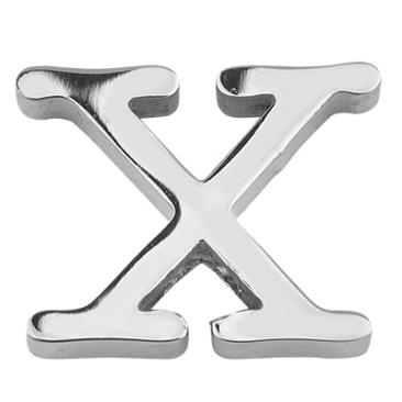 Lettre : X, perle en acier inoxydable en forme de lettre, argentée, 11,5 x 15 x 3 mm, diamètre du trou : 1,8 mm