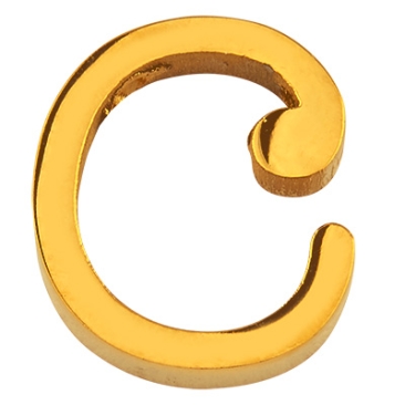 Letter: C, roestvrijstalen kraal in de vorm van een letter, goudkleurig, 12 x 11 x 3 mm, gatdiameter: 1,8 mm
