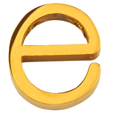 Letter: E, roestvrijstalen kraal in de vorm van een letter, goudkleurig, 12 x 11 x 3 mm, gatdiameter: 1,8 mm