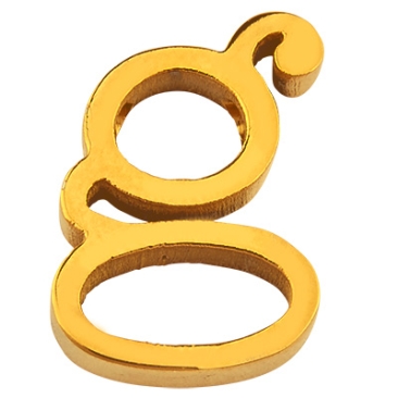 Letter: G, roestvrijstalen kraal in de vorm van een letter, goudkleurig, 13 x 10 x 3 mm, gatdiameter: 1,8 mm