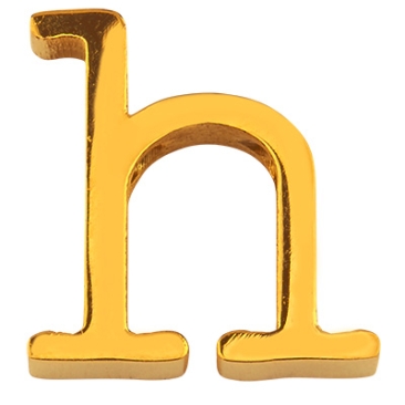 Letter: H, roestvrijstalen kraal in de vorm van een letter, goudkleurig, 13 x 13 x 3 mm, gatdiameter: 1,8 mm