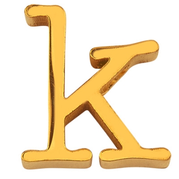 Letter: K, roestvrijstalen kraal in de vorm van een letter, goudkleurig, 13 x 12 x 3 mm, gatdiameter: 1,8 mm