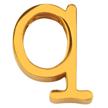 Letter: Q, roestvrijstalen kraal in de vorm van een letter, goudkleurig, 12 x 10 x 3 mm, gatdiameter: 1,8 mm