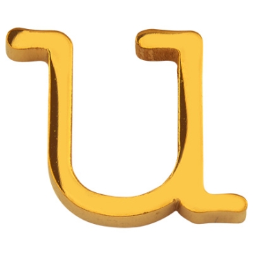Letter: U, roestvrijstalen kraal in de vorm van een letter, goudkleurig, 12 x 12 x 3 mm, gatdiameter: 1,8 mm