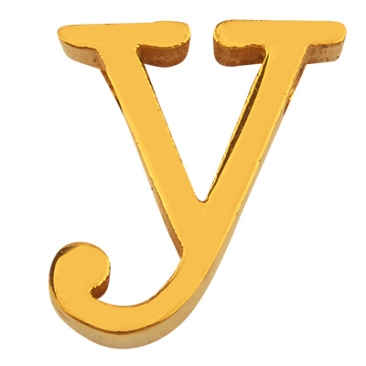 Letter: Y, roestvrijstalen kraal in de vorm van een letter, goudkleurig, 12 x 11 x 3 mm, gatdiameter: 1,8 mm