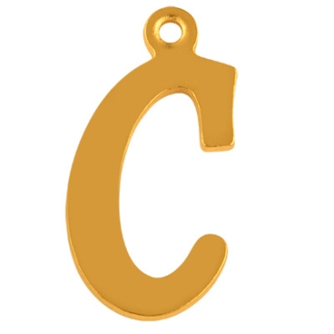 Letter: C, roestvrijstalen hanger in de vorm van een letter, goudkleurig, 15,5 x 8 x 1 mm, gatdiameter: 1 mm