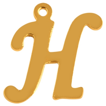 Letter: H, roestvrijstalen hanger in de vorm van een letter, goudkleurig, 14 x 12 x 1 mm, gatdiameter: 1 mm