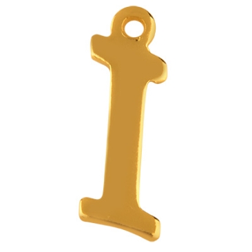 lettre : I, pendentif en acier inoxydable en forme de lettre, doré, 14 x 4,5 x 1 mm, diamètre du trou : 1 mm