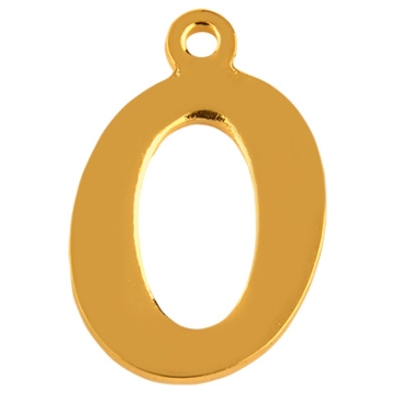 Letter: O, roestvrijstalen hanger in de vorm van een letter, goudkleurig, 14 x 9 x 1 mm, gatdiameter: 1 mm