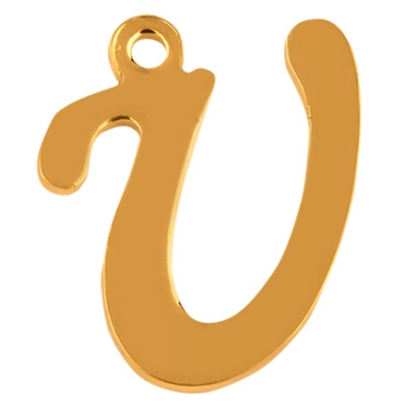Letter: U, roestvrijstalen hanger in de vorm van een letter, goudkleurig, 13,5 x 11,5 x 1 mm, gatdiameter: 1 mm