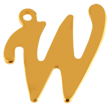 Letter: W, roestvrijstalen hanger in de vorm van een letter, goudkleurig, 14 x 15 x 1 mm, gatdiameter: 1 mm