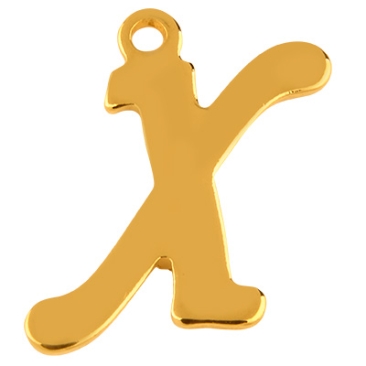 Letter: X, roestvrijstalen hanger in de vorm van een letter, goudkleurig, 15 x 10 x 1 mm, gatdiameter: 1 mm