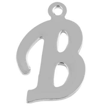 Letter: B, roestvrijstalen hanger in de vorm van een letter, zilverkleurig, 14 x 9 x 1 mm, gatdiameter: 1 mm
