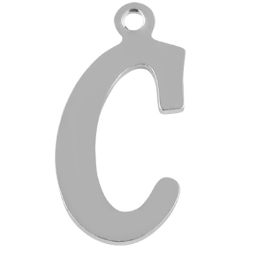 Letter: C, roestvrijstalen hanger in de vorm van een letter, zilverkleurig, 15,5 x 8 x 1 mm, gatdiameter: 1 mm