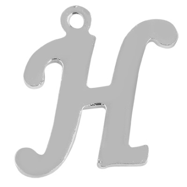 Letter: H, roestvrijstalen hanger in de vorm van een letter, zilverkleurig, 14 x 12 x 1 mm, gatdiameter: 1 mm