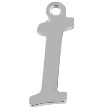 lettre : I, pendentif en acier inoxydable en forme de lettre, argenté, 14 x 4,5 x 1 mm, diamètre du trou : 1 mm