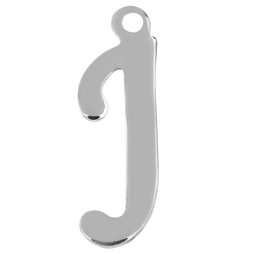 Letter: J, roestvrijstalen hanger in de vorm van een letter, zilverkleurig, 16,5 x 5 x 1 mm, gatdiameter: 1 mm