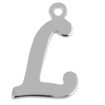 Letter: L, roestvrijstalen hanger in de vorm van een letter, zilverkleurig, 15 x 8 x 1 mm, gatdiameter: 1 mm