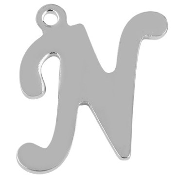 Letter: N, stainless steel pendant in letter shape, silver-coloured, 14.5 x 12 x 1 mm, hole diameter: 1 mm