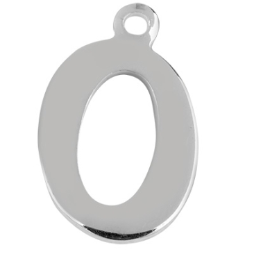 Letter: O, roestvrijstalen hanger in de vorm van een letter, zilverkleurig, 14 x 9 x 1 mm, gatdiameter: 1 mm