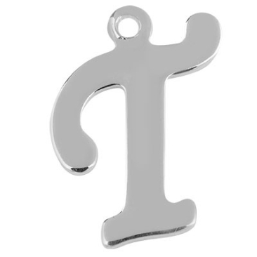 Letter: T, roestvrij stalen hanger in de vorm van een letter, zilverkleurig,14 x 10 x 1 mm, gat diameter: 1 mm
