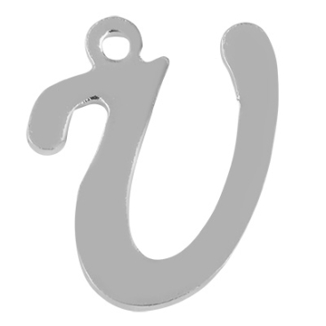 Lettre : U, pendentif en acier inoxydable en forme de lettre, argenté, 13,5 x 11,5 x 1 mm, diamètre du trou : 1 mm