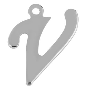 Letter: V, roestvrijstalen hanger in de vorm van een letter, zilverkleurig, 14 x 11 x 1 mm, gatdiameter: 1 mm
