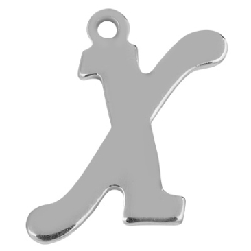 Buchstabe: X, Edelstahlanhänger in Buchstabenform, silberfarben, 15 x 10 x 1 mm, Lochdurchmesser: 1 mm